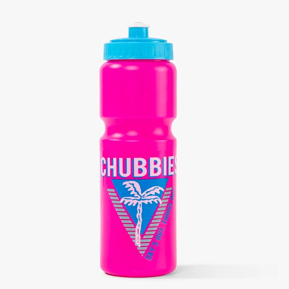 Chubbies “Sky’s Out, Thigh’s Out” Pink Triangle Palm Water Bottle NWT